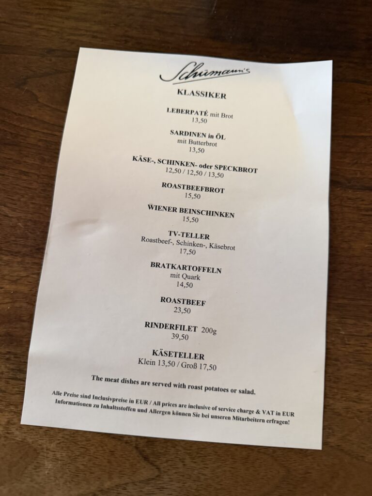 Schumann's Barの食事メニュー